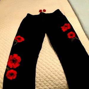 Kate spade embroidered & beaded jeans & earrings